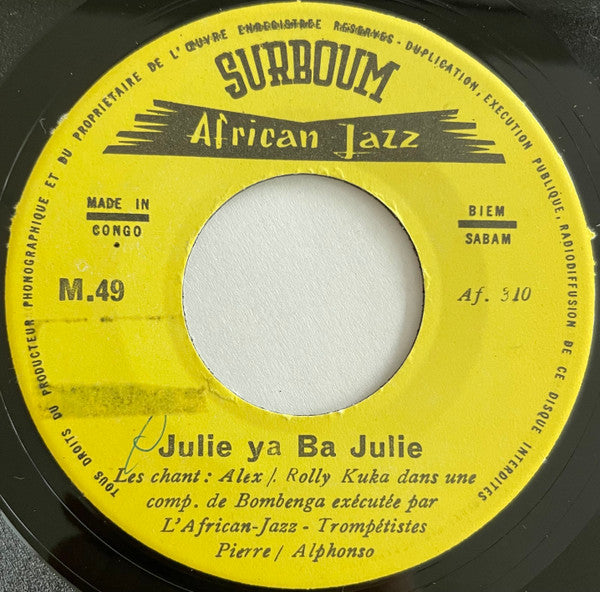 Grand Kalle And African Jazz ~ Julie Ya Ba Julie / Lelo Tosepela (Vinyl) - Djungel & Jazz