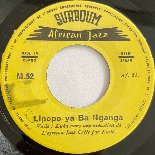 Orchestre African Jazz ~ Lipopo Ya Ba Nganga /  Vieni Vieni Cara Mia (Vinyl) - Djungel & Jazz