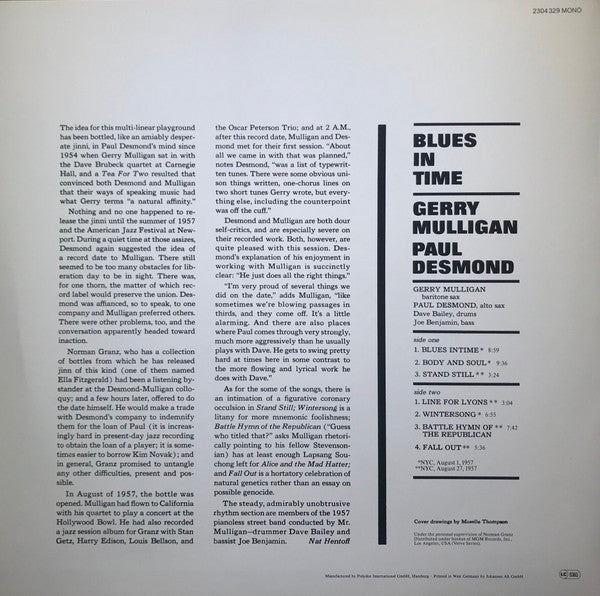 Gerry Mulligan, Paul Desmond : Blues In Time (LP, Album, Mono, RE)