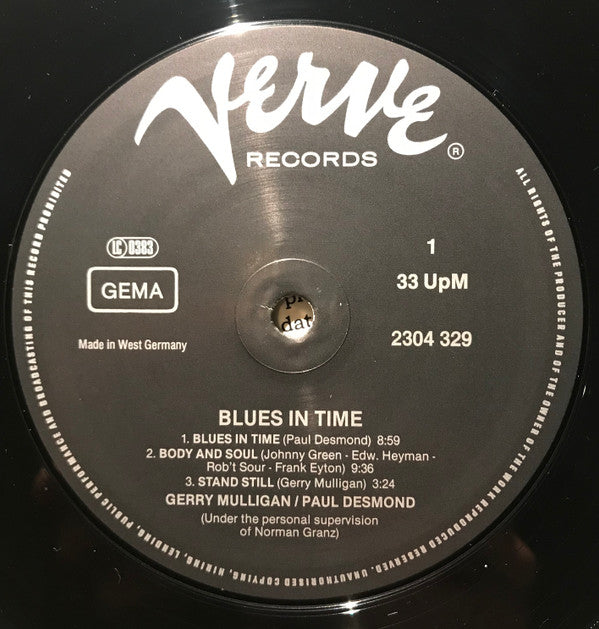 Gerry Mulligan, Paul Desmond : Blues In Time (LP, Album, Mono, RE)