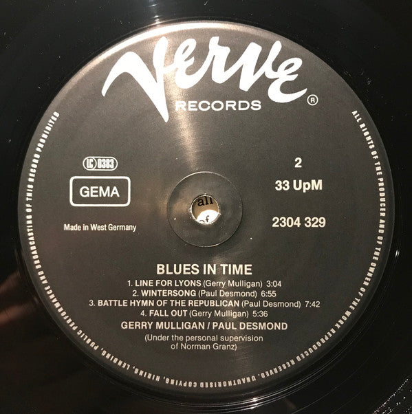 Gerry Mulligan, Paul Desmond : Blues In Time (LP, Album, Mono, RE)