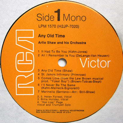 Artie Shaw And His Orchestra ~ Any Old Time (Vinyl) - Djungel & Jazz