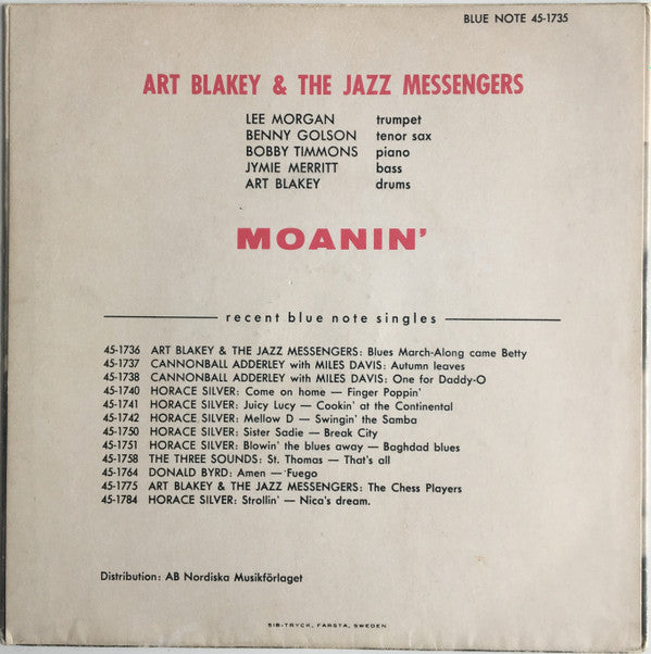 Art Blakey & The Jazz Messengers ~ Moanin' (Vinyl) - Djungel & Jazz