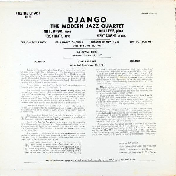 The Modern Jazz Quartet ~ Django (Vinyl) - Djungel & Jazz