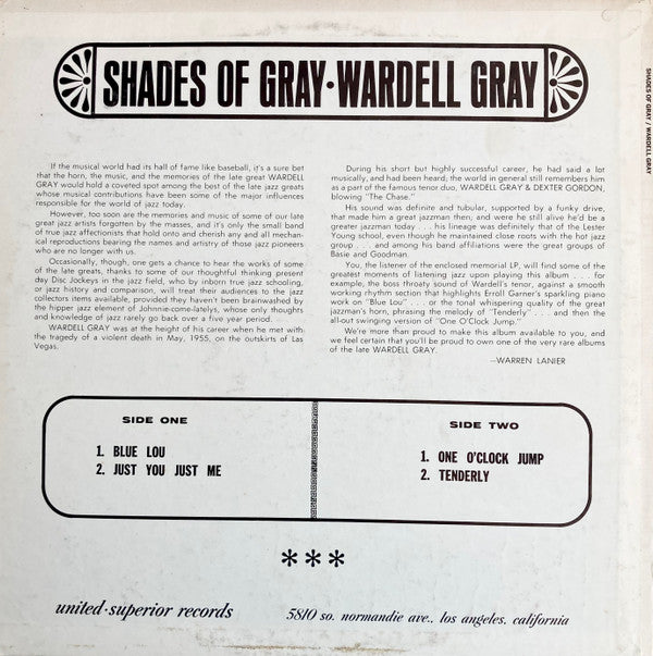 Wardell Gray ~ Shades Of Gray (Vinyl) - Djungel & Jazz