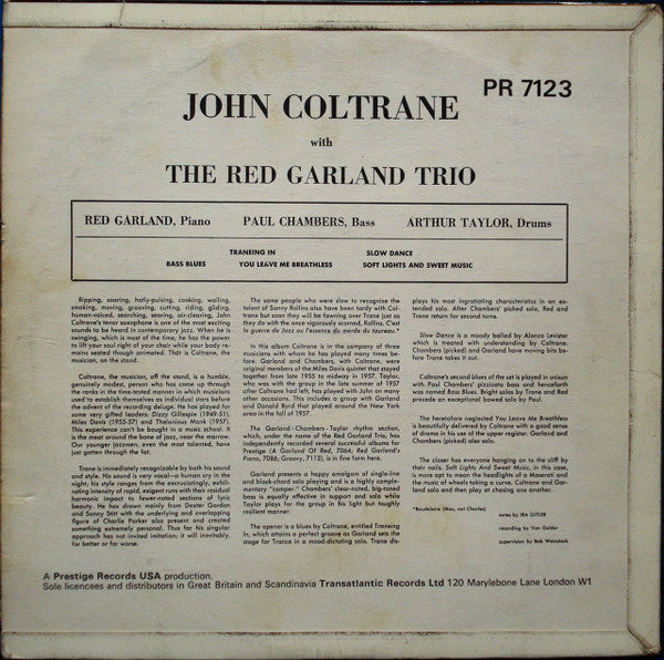 John Coltrane With The Red Garland Trio ~ Traneing In (Vinyl) - Djungel & Jazz