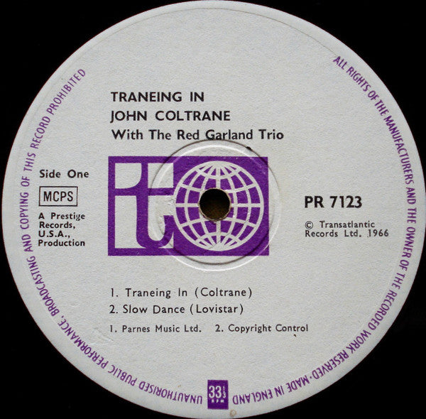 John Coltrane With The Red Garland Trio ~ Traneing In (Vinyl) - Djungel & Jazz