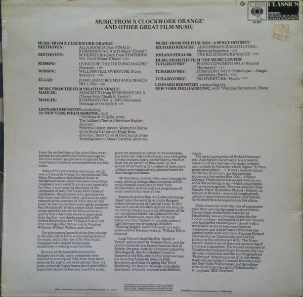 Leonard Bernstein, The New York Philharmonic ~ Music From 'A Clockwork Orange' And Other Great Film Music (Vinyl) - Djungel & Jazz