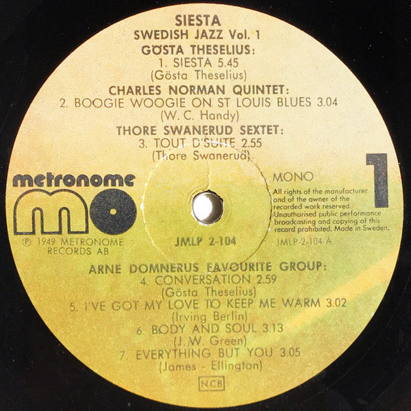 Various ~ Siesta - Swedish Jazz 1949-1956 Vol. 1 (Vinyl) - Djungel & Jazz