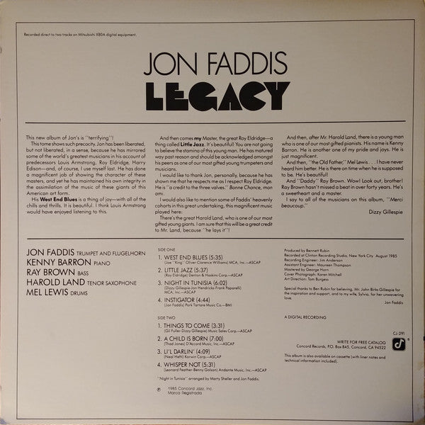 Jon Faddis ~ Legacy (Vinyl) - Djungel & Jazz