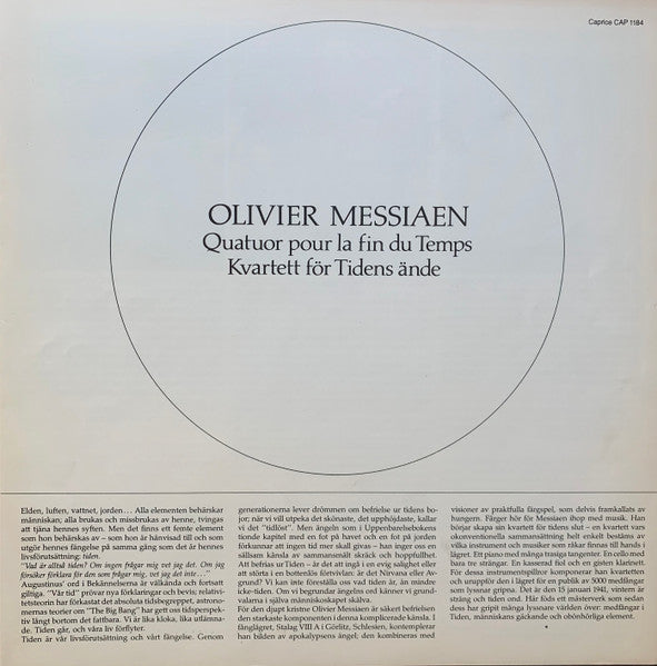 Olivier Messiaen ~ Quatuor Pour La Fin Du Temps - Kvartett För Tidens Ände (Vinyl) - Djungel & Jazz