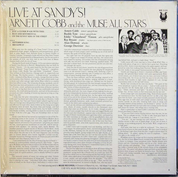 Arnett Cobb And The Muse All Stars ~ Live At Sandy's! (Vinyl) - Djungel & Jazz