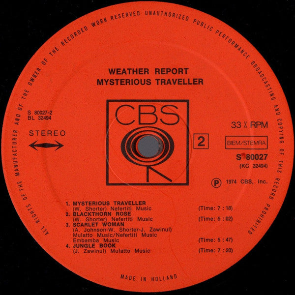 Weather Report : Mysterious Traveller (LP, Album)