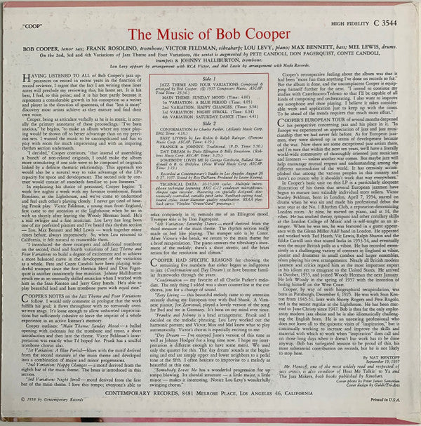 Bob Cooper ~ Coop! The Music Of Bob Cooper (Vinyl) - Djungel & Jazz