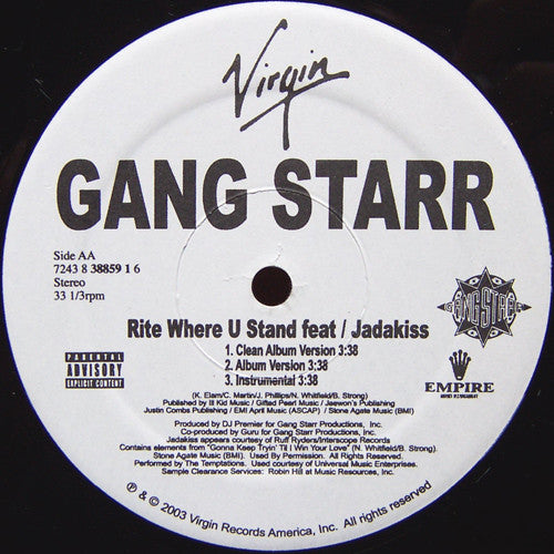 Gang Starr ~ Nice Girl, Wrong Place / Rite Where U Stand (Vinyl) - Djungel & Jazz