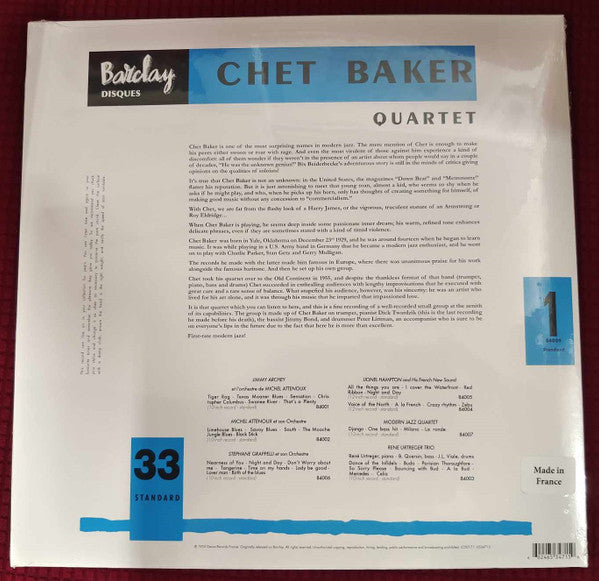 Chet Baker Quartet ~ Chet Baker Quartet (Vinyl) - Djungel & Jazz