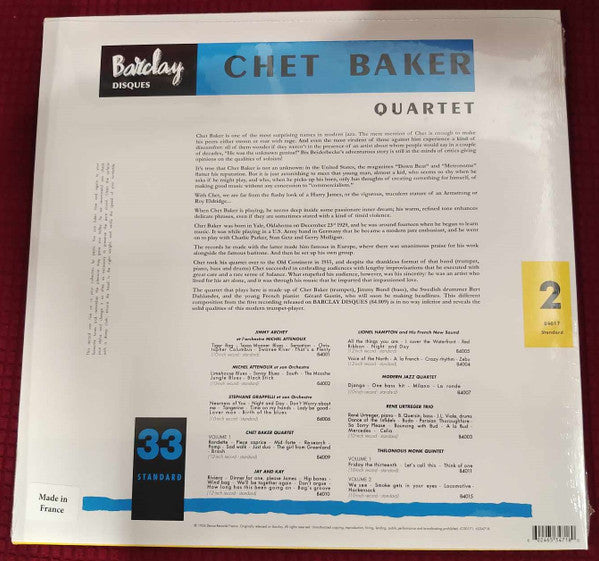 Chet Baker Quartet ~ Chet Baker Quartet (Vinyl) - Djungel & Jazz