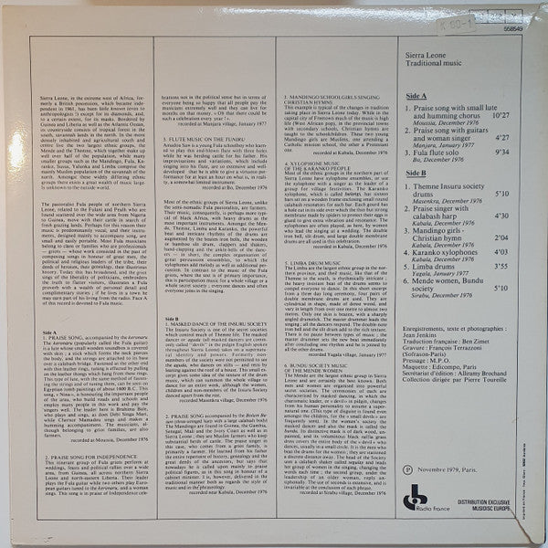 Various : Sierra Leone: Musiques Traditionnelles (LP)