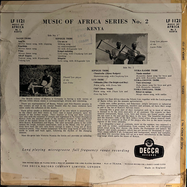 Various : Music Of Africa Series No. 2  Kenya (10", Comp, Mono)