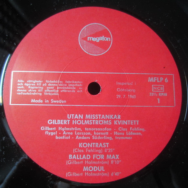 Gilbert Holmströms Kvintett ~ Utan Misstankar (Vinyl) - Djungel & Jazz