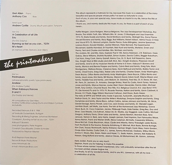 Geri Allen Trio ~ The Printmakers (Vinyl) - Djungel & Jazz