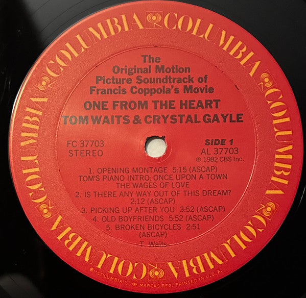 Tom Waits And Crystal Gayle : One From The Heart (The Original Motion Picture Soundtrack Of Francis Coppola's Movie) (LP, Album, Pit)
