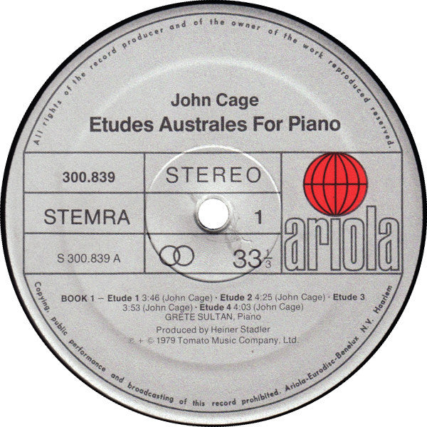 John Cage : Etudes Australes For Piano (2xLP, Album)
