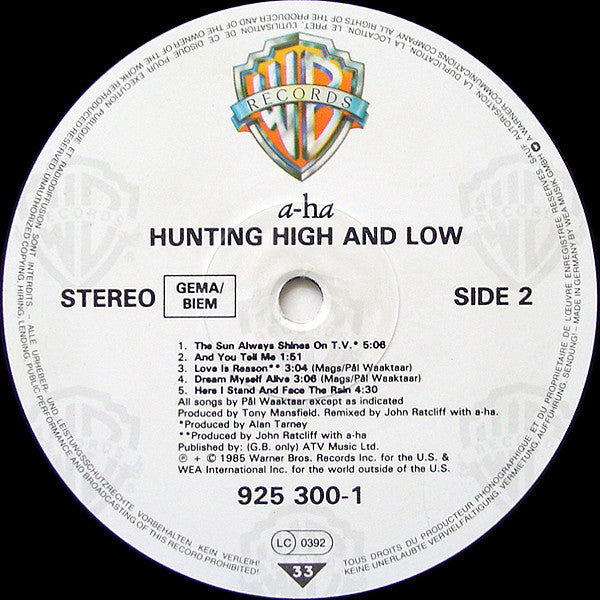 a-ha : Hunting High And Low (LP, Album)