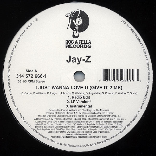 Jay-Z ~ I Just Wanna Love U (Give It 2 Me) (Vinyl) - Djungel & Jazz