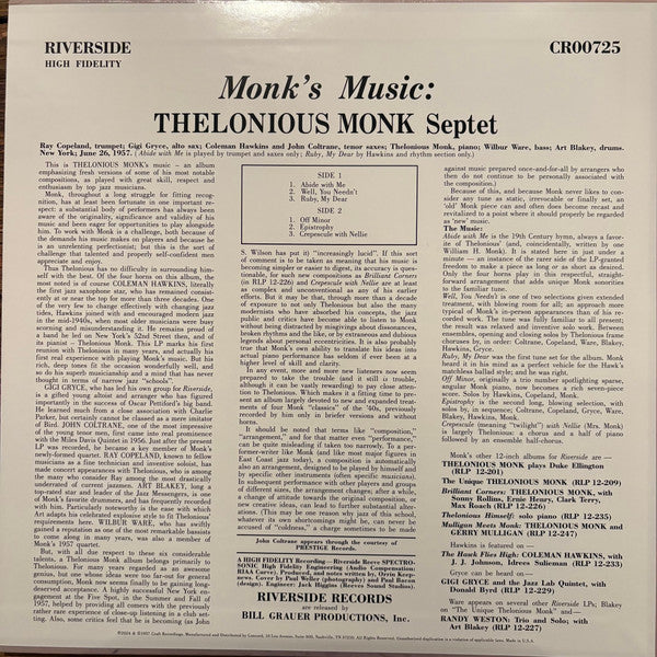 Thelonious Monk Septet ~ Monk's Music (Vinyl) - Djungel & Jazz