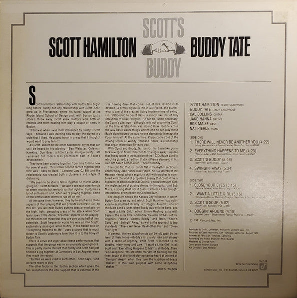 Scott Hamilton And Buddy Tate ~ Scott's Buddy (Vinyl) - Djungel & Jazz