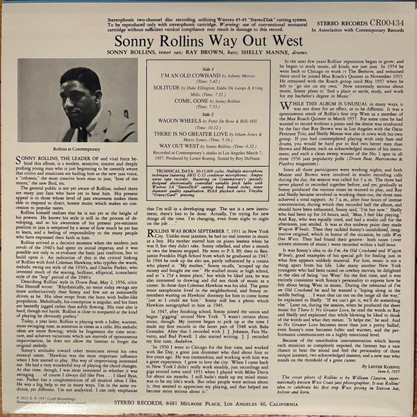 Sonny Rollins ~ Way Out West (Vinyl) - Djungel & Jazz