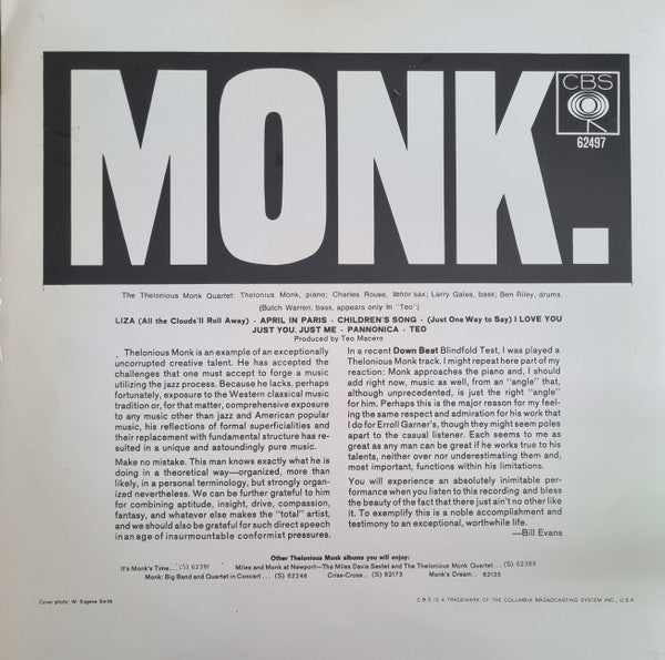 Thelonious Monk ~ Monk. (Vinyl) - Djungel & Jazz