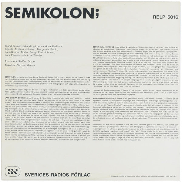 Lars-Gunnar Bodin / Bengt Emil Johnson ~ Semikolon (Vinyl) - Djungel & Jazz