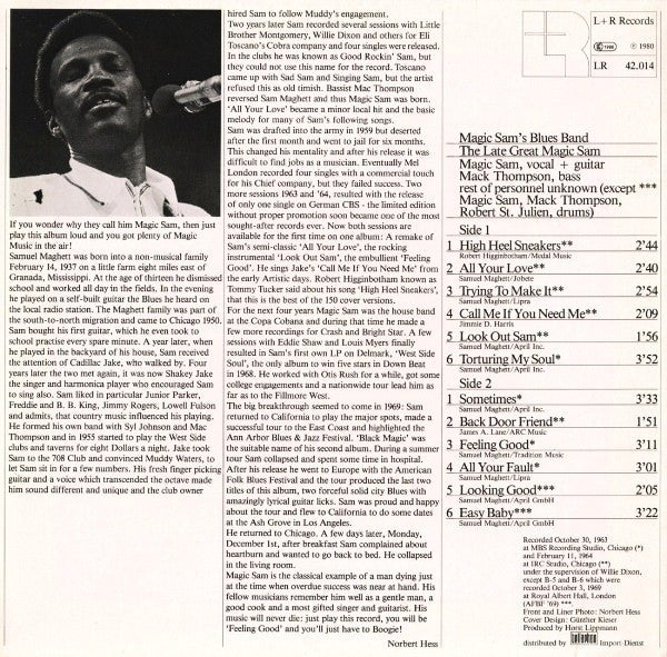 Magic Sam Blues Band : The Late Great Magic Sam (LP, Album, Mono)