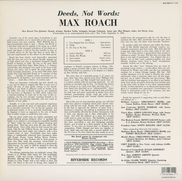 Max Roach ~ Deeds, Not Words (Vinyl) - Djungel & Jazz