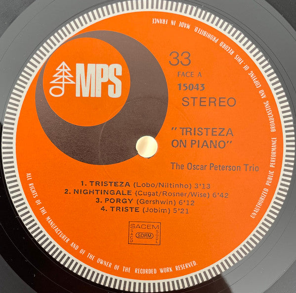 The Oscar Peterson Trio : Tristeza On Piano (LP, Album, Gat)