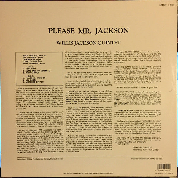 Willis Jackson Quintet ~ Please Mr. Jackson (Vinyl) - Djungel & Jazz