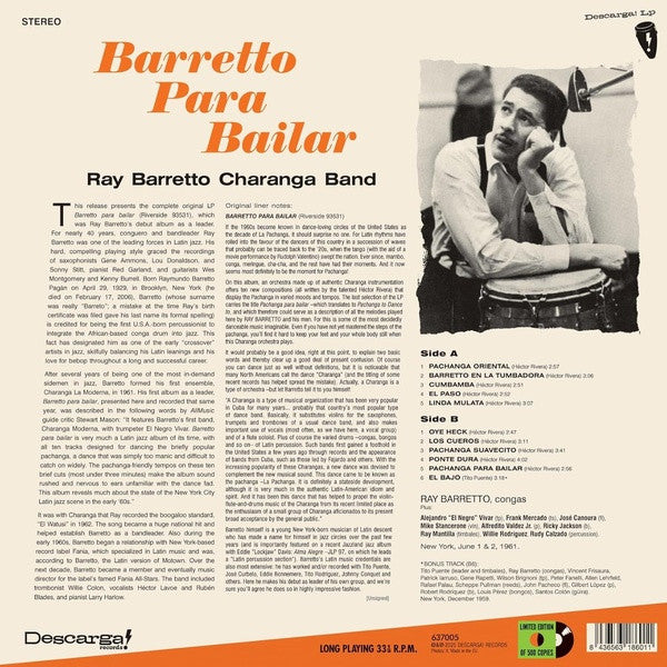 Ray Barretto Charanga Band ~ Barretto Para Bailar (Vinyl) - Djungel & Jazz