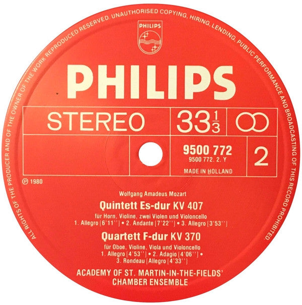 Academy Of St. Martin-In-The Fields' Chamber Ensemble, Antony Pay, Timothy Brown - Mozart ~ Clarinet Quintet KV 581 / Oboe Quartet KV 370 / Horn Quintet KV 407 (Vinyl) - Djungel & Jazz