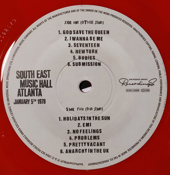 Sex Pistols : Live In The U.S.A. (South East Music Hall, Atlanta) (January 5th 1978) (LP, Ltd, Red)