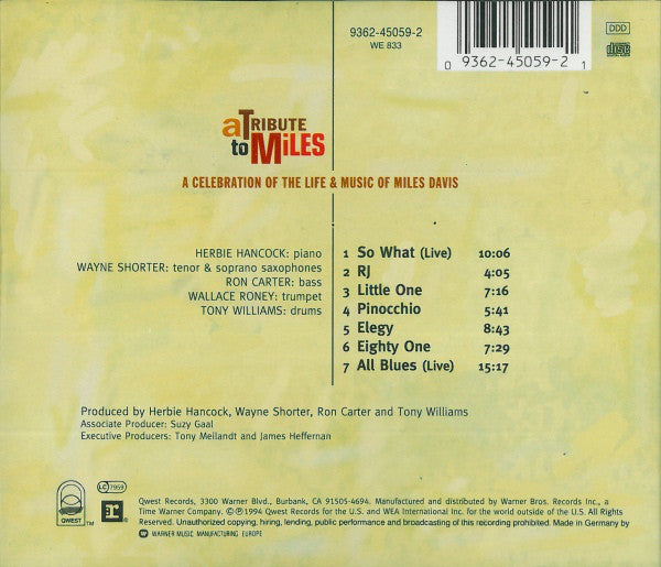 Herbie Hancock, Wayne Shorter, Ron Carter, Wallace Roney, Tony Williams ~ A Tribute To Miles (Vinyl) - Djungel & Jazz