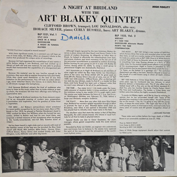 Art Blakey Quintet ~ A Night At Birdland, Volume 1 (Vinyl) - Djungel & Jazz