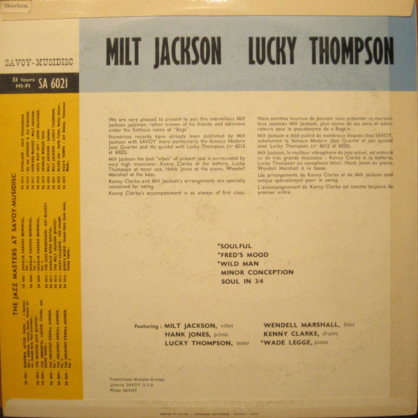 Milt Jackson - The Lucky Thompson Quintet ~ Milt Jackson - Lucky Thompson Quintet (Vinyl) - Djungel & Jazz