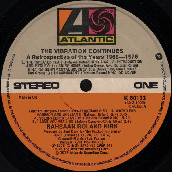 Roland Kirk ~ The Vibration Continues (A Retrospective Of The Years 1968 - 1976) (Vinyl) - Djungel & Jazz