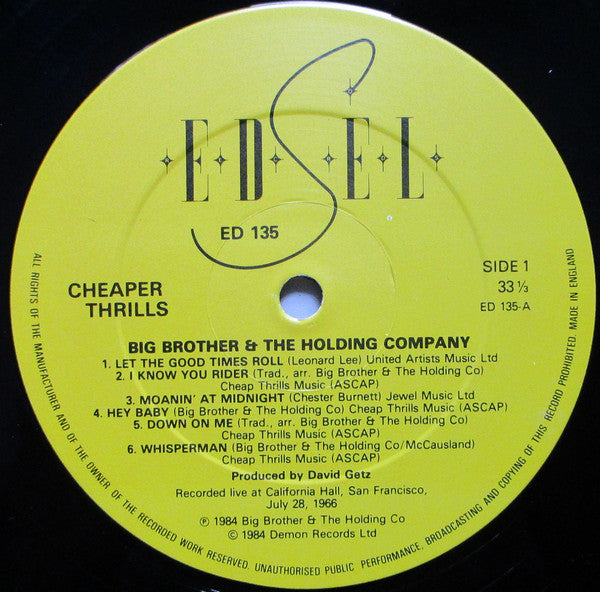 Big Brother & The Holding Company ~ Cheaper Thrills (Vinyl) - Djungel & Jazz