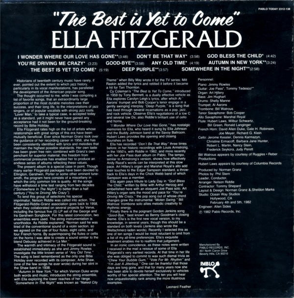 Ella Fitzgerald ~ The Best Is Yet To Come (Vinyl) - Djungel & Jazz