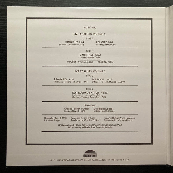 Music Inc. ~ Live At Slugs I & II (Vinyl) - Djungel & Jazz