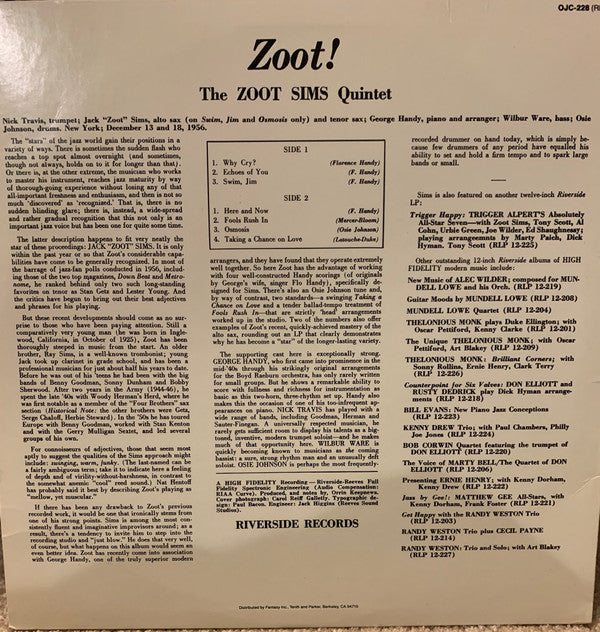The Zoot Sims Quintet ~ Zoot! (Vinyl) - Djungel & Jazz