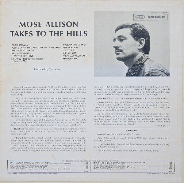 Mose Allison : Takes To The Hills (LP, Album, Mono, Pit)